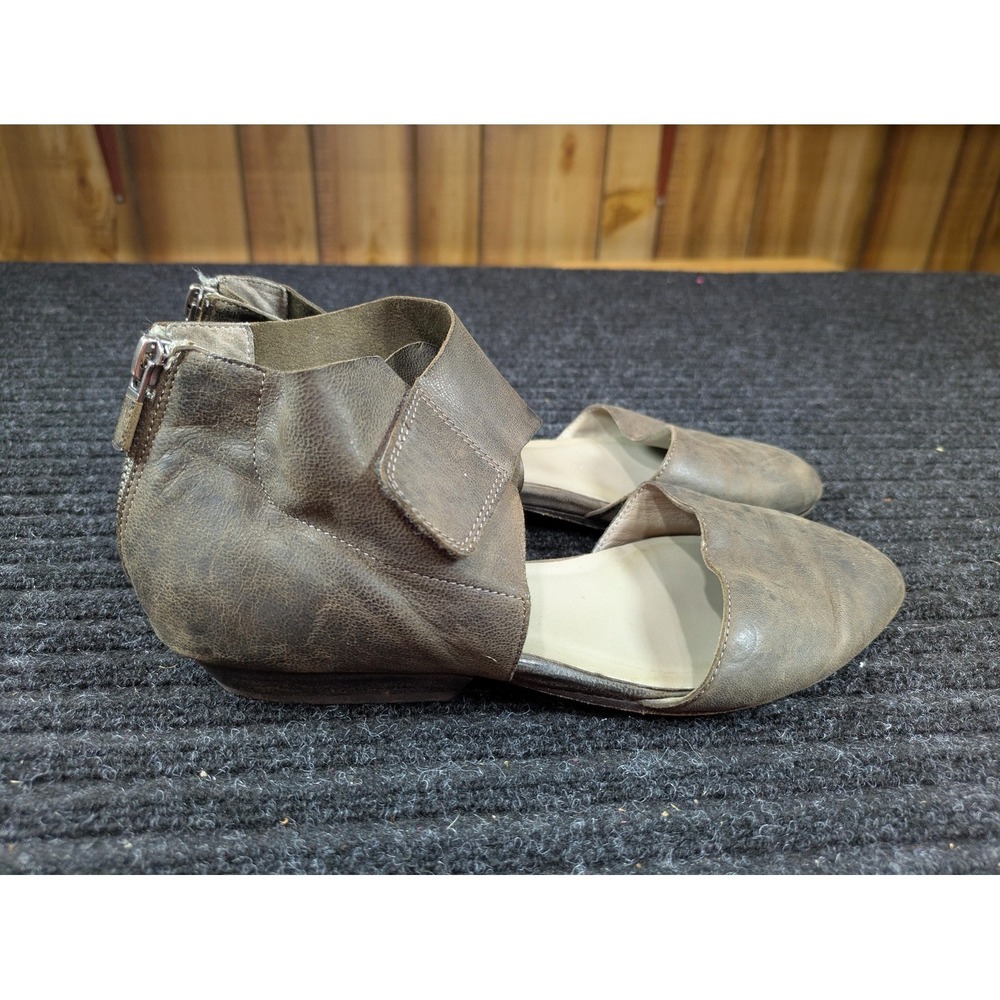 Eileen Fisher Shoes Womens Size 7.5 Brown Leather Ankle Cuff d'Orsay Flats Zip